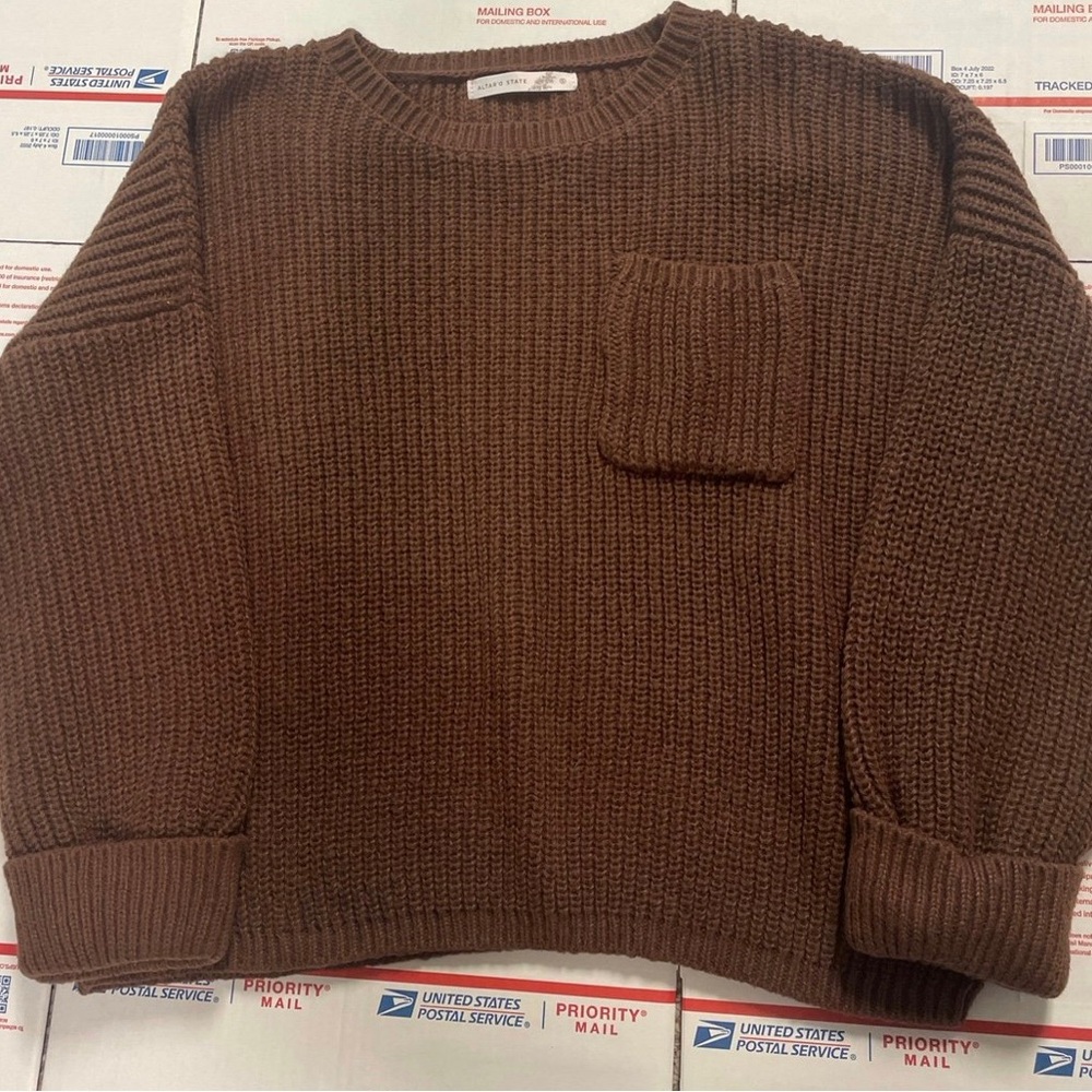 Altar'd State Chocolate Brown Ribbed Crew Sweater